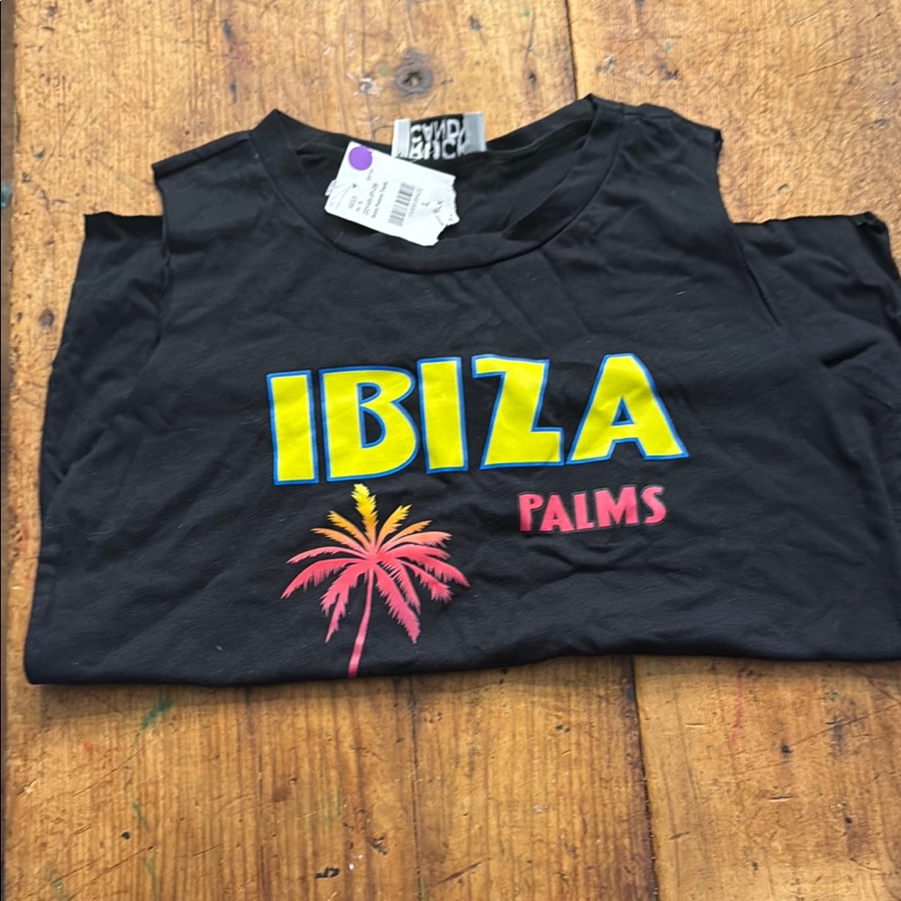 Hard Candy Black Tank Top with Ibiza Palms Design